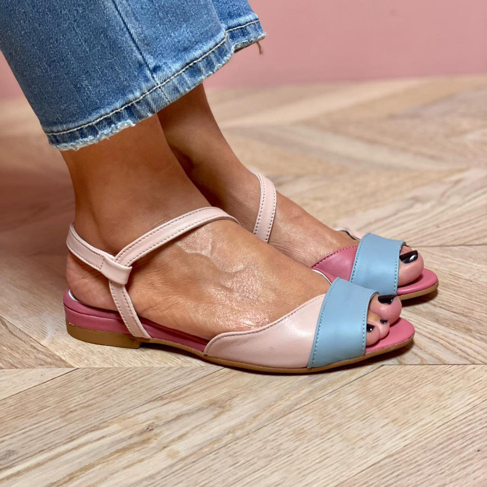 Roselina | Pink Asymmetrical Color Block Sandals