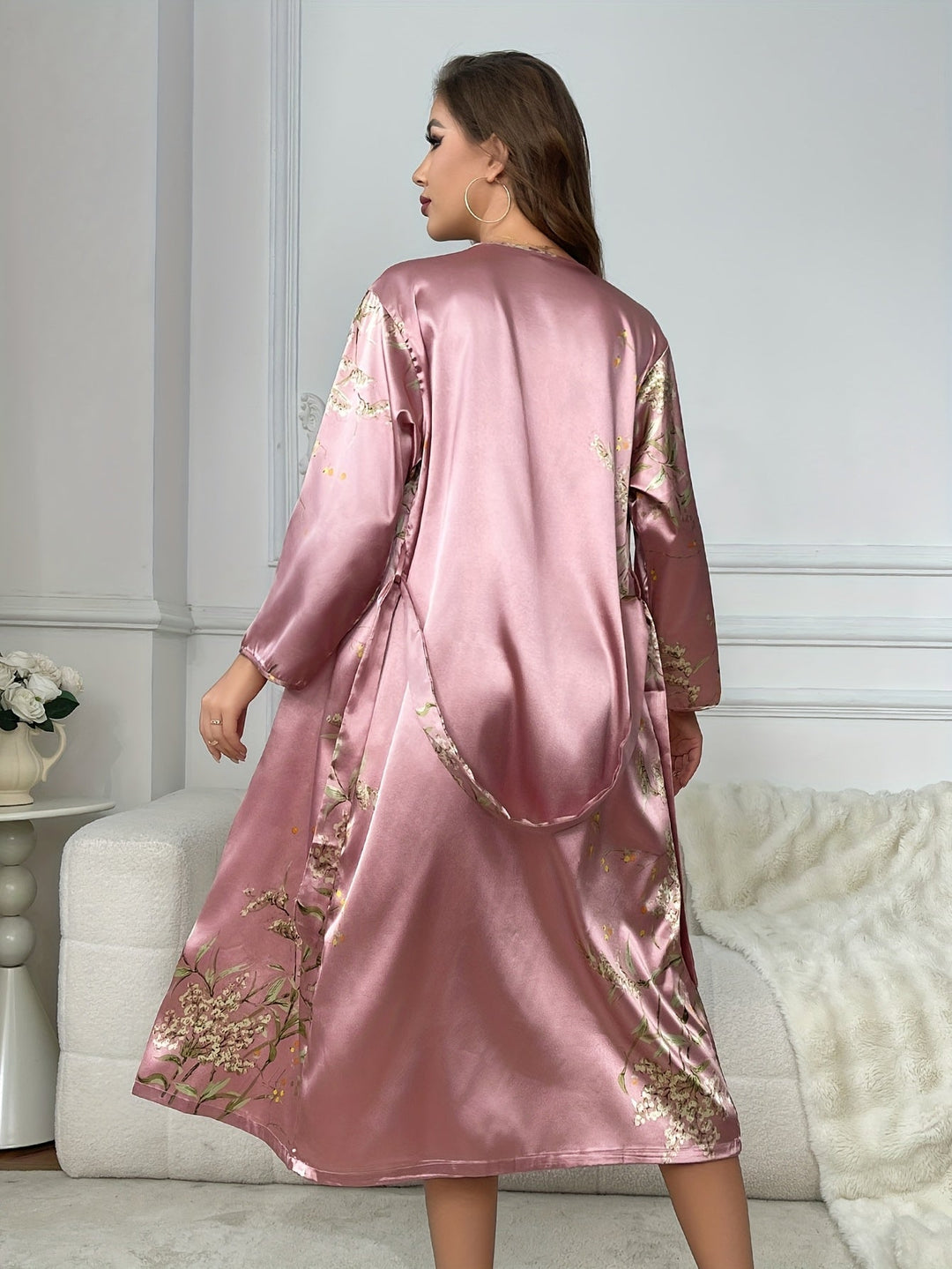 Rosalynn | 2-Piece Floral Satin Camisole & Robe Set